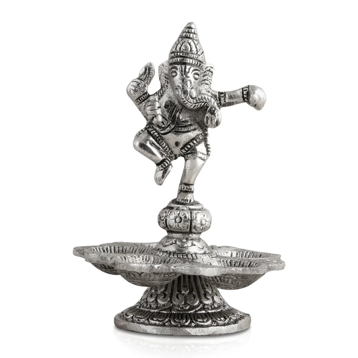 Dancing Ganesh with Deep - 5.5 x 4 Inches | 5 Face Vilakku/ Aluminium Lamp for Pooja/ 165 Gms Approx