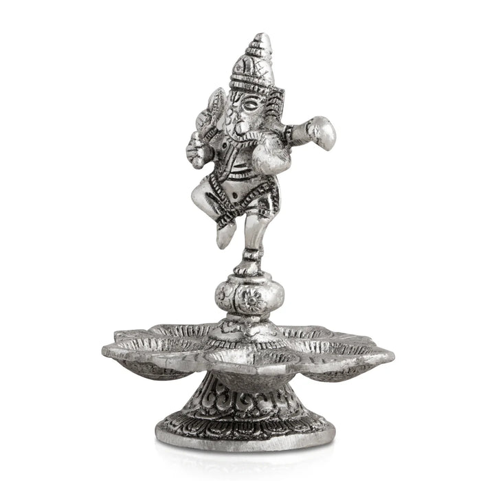 Dancing Ganesh with Deep - 5.5 x 4 Inches | 5 Face Vilakku/ Aluminium Lamp for Pooja/ 165 Gms Approx