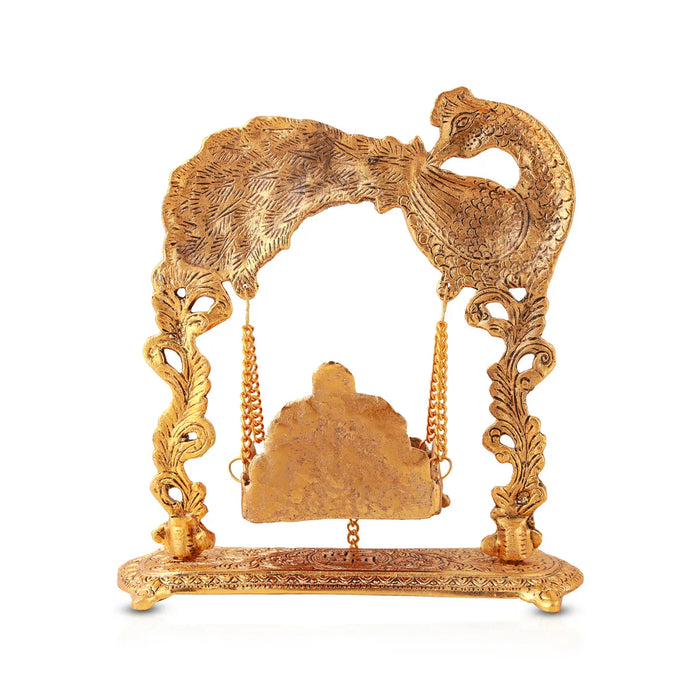Peacock Jhula - 9 x 9 Inches | Laddu Gopal Jhula/ Aluminium Krishna Jhula for Deity/ 590 Gms Approx