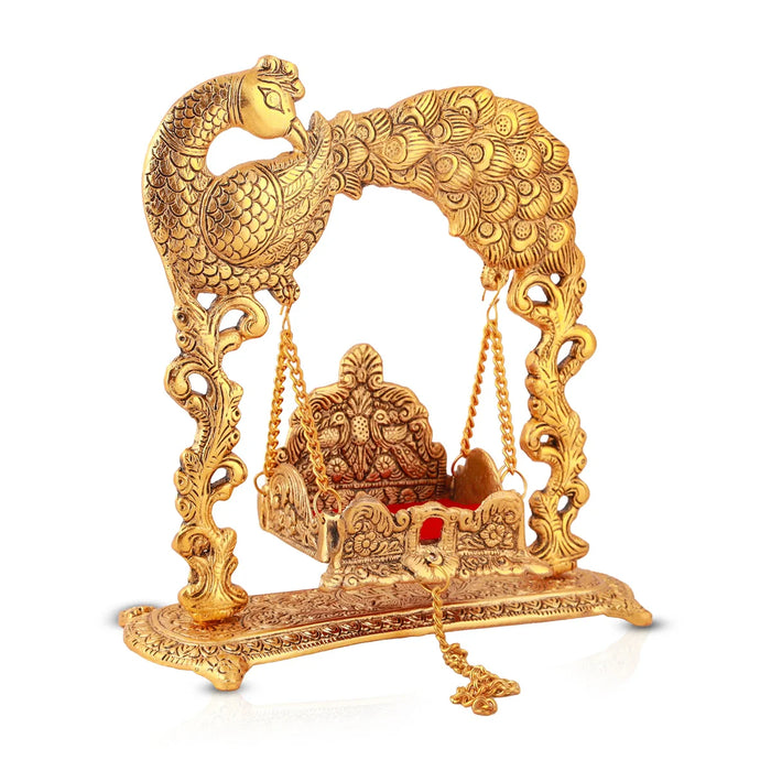 Peacock Jhula - 9 x 9 Inches | Laddu Gopal Jhula/ Aluminium Krishna Jhula for Deity/ 590 Gms Approx
