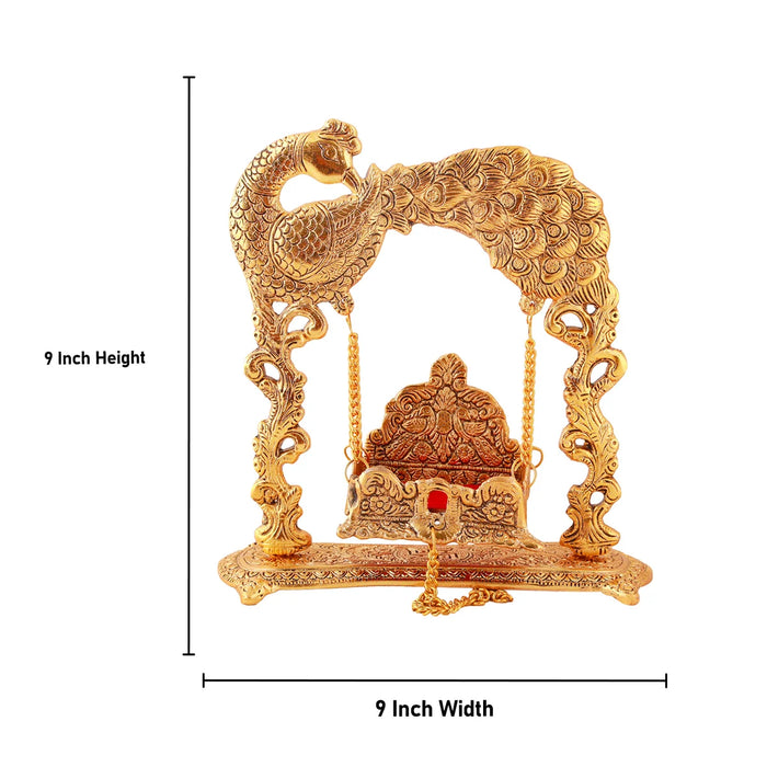 Peacock Jhula - 9 x 9 Inches | Laddu Gopal Jhula/ Aluminium Krishna Jhula for Deity/ 590 Gms Approx