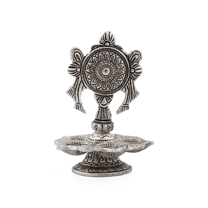 Chakra with 5 Face Deep - 6 x 4 Inches | Aluminium Lamp/ Silver Polish Vilakku for Pooja/ 155 Gms Approx