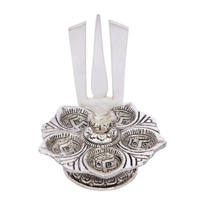 Namam with 5 Face Deepam - 6 x 4 Inches | Aluminium Vilakku/ Silver Finish Lamp for Pooja/ 150 Gms Approx