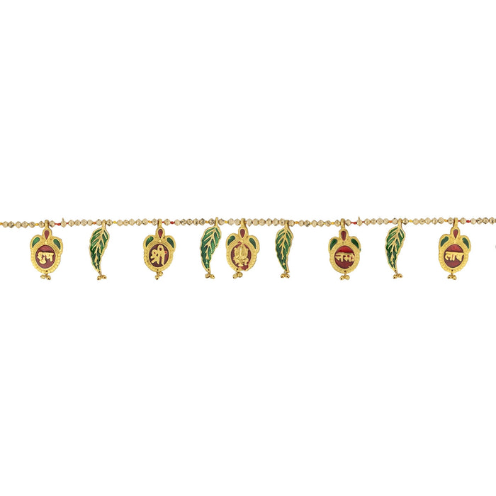 Gold Polish Toran - 33 Inches | Leaf with Beads Design Bandanwar/ Aluminium Thoran for Door Decor