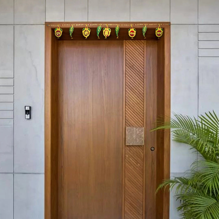 Gold Polish Toran - 33 Inches | Leaf with Beads Design Bandanwar/ Aluminium Thoran for Door Decor