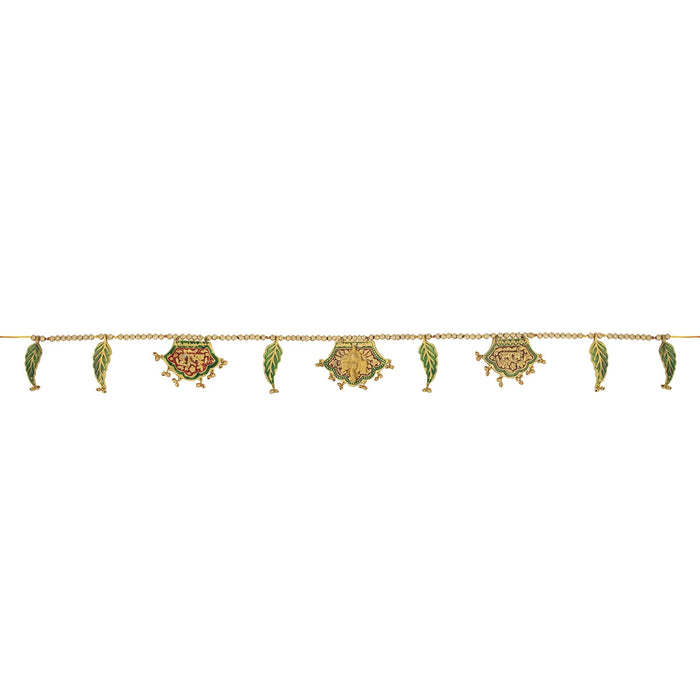 Gold Polish Toran - 42 Inches | Aluminium Thoran/ Meenakari Pankhi Design Bandanwar for Door Decor