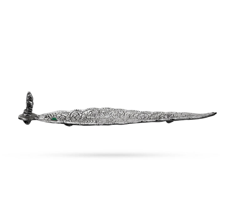 Ganesh Murti & Leaf Design Agarbathi Stand - 0.5 x 4 Inches | Metal/ Silver Polish Incense Holder for Sticks