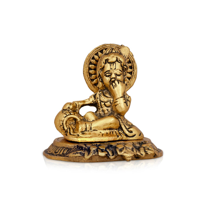 Butter Krishna Idol - 3 x 3.5 Inches | Aluminium Krishna Idol/ Gold Polish Krishna Statue for Pooja