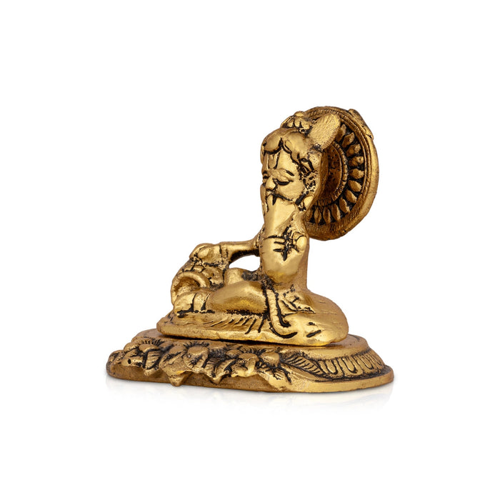 Butter Krishna Idol - 3 x 3.5 Inches | Aluminium Krishna Idol/ Gold Polish Krishna Statue for Pooja