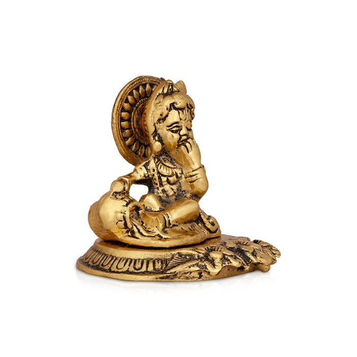 Butter Krishna Idol - 3 x 3.5 Inches | Aluminium Krishna Idol/ Gold Polish Krishna Statue for Pooja