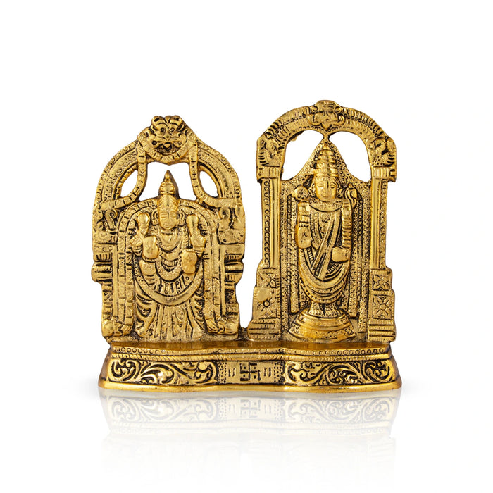 Balaji Thayar Murti With Base - 6.5 x 6.5 Inches | Aluminium/ Gold Polish Perumal Thayar Statue for Table Decor
