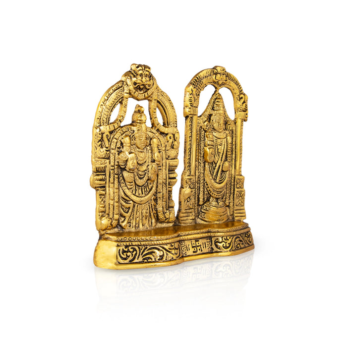 Balaji Thayar Murti With Base - 6.5 x 6.5 Inches | Aluminium/ Gold Polish Perumal Thayar Statue for Table Decor