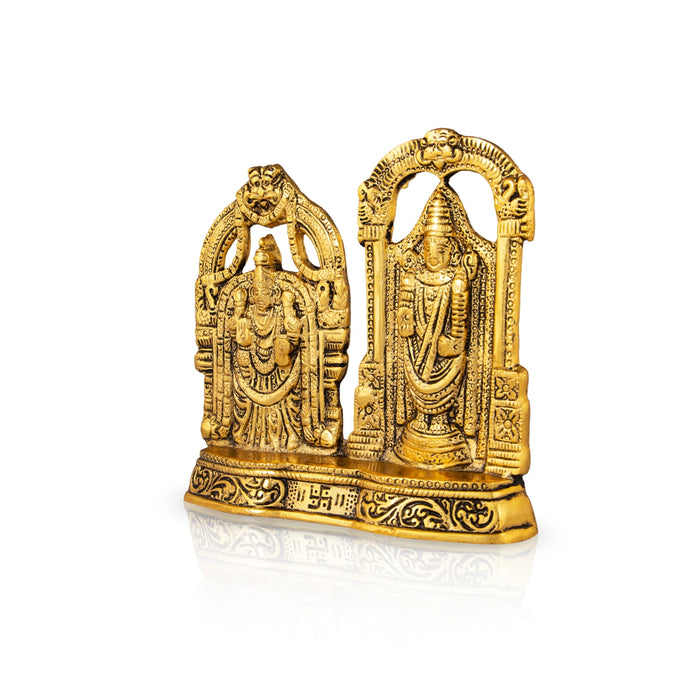 Balaji Thayar Murti With Base - 6.5 x 6.5 Inches | Aluminium/ Gold Polish Perumal Thayar Statue for Table Decor