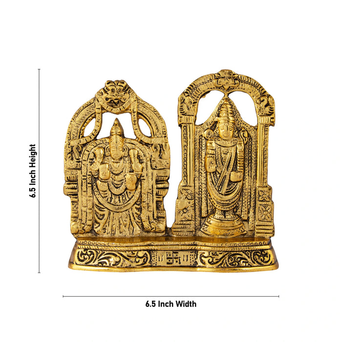 Balaji Thayar Murti With Base - 6.5 x 6.5 Inches | Aluminium/ Gold Polish Perumal Thayar Statue for Table Decor