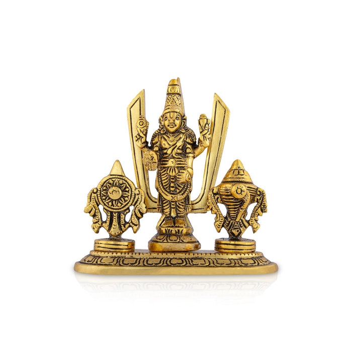 Metal Balaji Murti With Shanku Chakram Namam - 4.5 x 5 Inches | Gold Polish Balaji Idol With Base for Pooja