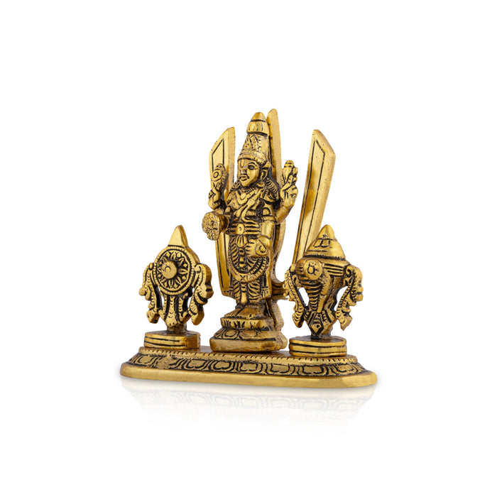 Metal Balaji Murti With Shanku Chakram Namam - 4.5 x 5 Inches | Gold Polish Balaji Idol With Base for Pooja
