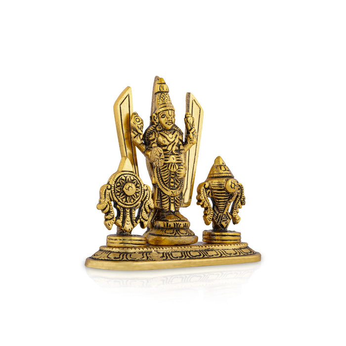 Metal Balaji Murti With Shanku Chakram Namam - 4.5 x 5 Inches | Gold Polish Balaji Idol With Base for Pooja