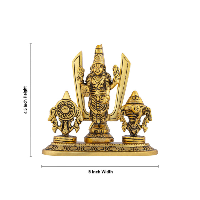 Metal Balaji Murti With Shanku Chakram Namam - 4.5 x 5 Inches | Gold Polish Balaji Idol With Base for Pooja