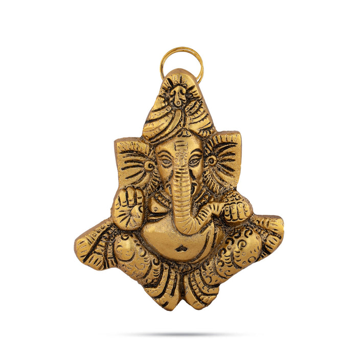 Metal Pagdi Ganesh Murti Wall Hanging - 4 x 3.5 Inches | Gold Polish Ganpati Murti Wall Hanger for Home