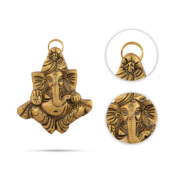 Metal Pagdi Ganesh Murti Wall Hanging - 4 x 3.5 Inches | Gold Polish Ganpati Murti Wall Hanger for Home