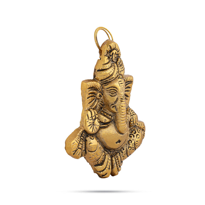 Metal Pagdi Ganesh Murti Wall Hanging - 4 x 3.5 Inches | Gold Polish Ganpati Murti Wall Hanger for Home