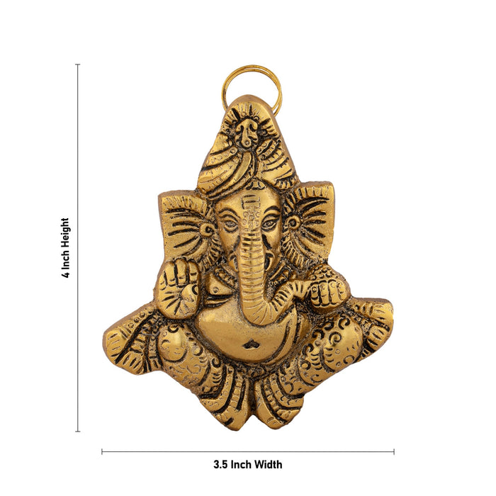Metal Pagdi Ganesh Murti Wall Hanging - 4 x 3.5 Inches | Gold Polish Ganpati Murti Wall Hanger for Home