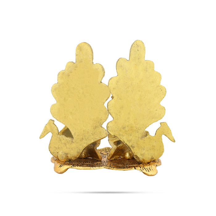 Metal Lakshmi Ganesh Murti Sitting On Peacock Base With Deep - 5 x 5.5 Inches | Gold Polish Lamp for Home