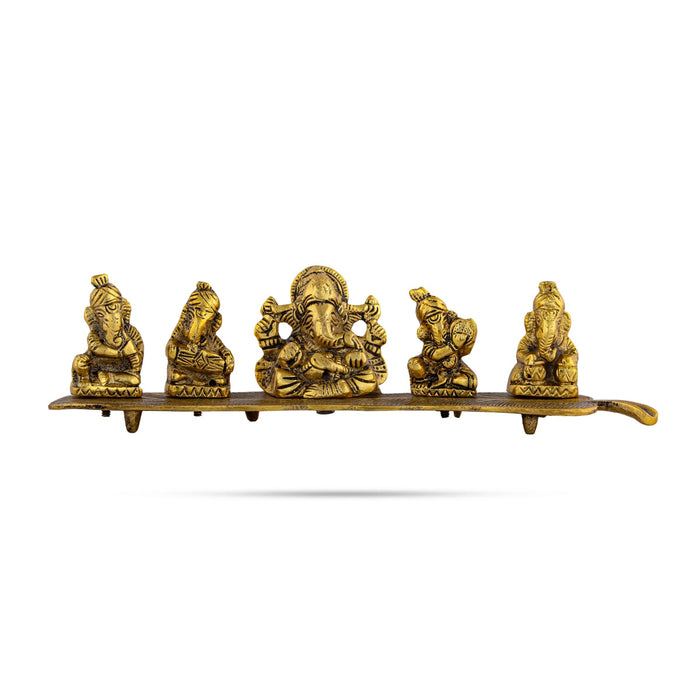 Golden Ganesh Statue – Small Lord Ganesha Sitting Idol, Metal Murti For Car, Home, Altar, Handmade In India