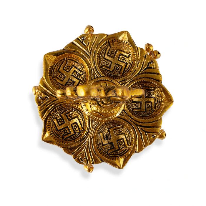 Five Face Kuthu Vilakku - 8 x 3.5 Inches | Aluminium & Peacock Design Lamp/ Gold Polish Deepam for Home & Temple