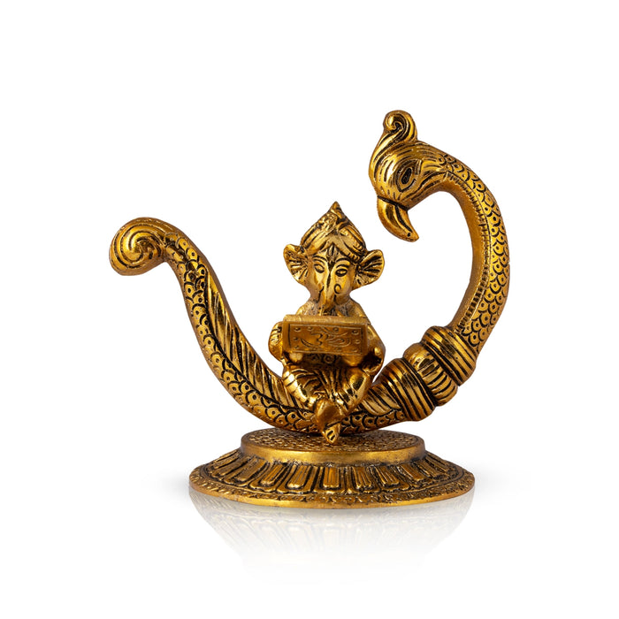 Laptop Ganesha Sitting on Peacock - AL GP - 6 x 6 Inch - 380 Gms