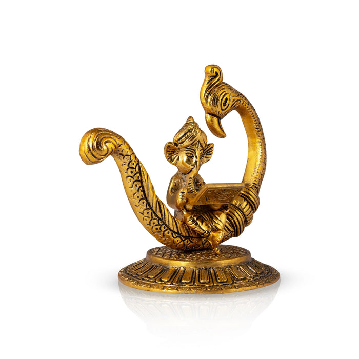 Laptop Ganesha Sitting on Peacock - AL GP - 6 x 6 Inch - 380 Gms