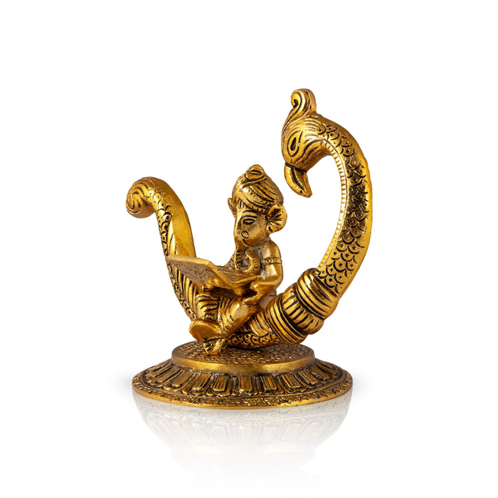 Laptop Ganesha Sitting on Peacock - AL GP - 6 x 6 Inch - 380 Gms