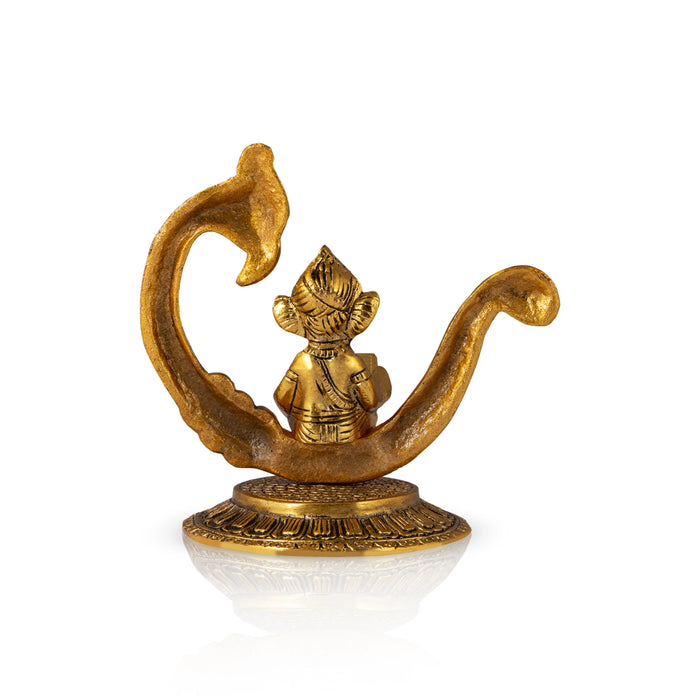 Laptop Ganesha Sitting on Peacock - AL GP - 6 x 6 Inch - 380 Gms