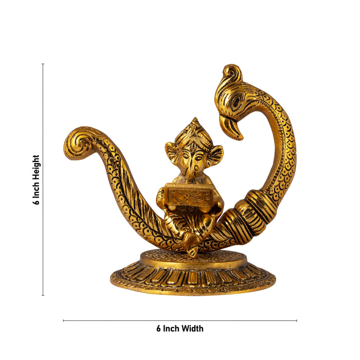 Laptop Ganesha Sitting on Peacock - AL GP - 6 x 6 Inch - 380 Gms