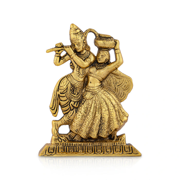 Metal Dancing Radha Krishna Murti With Base - 6 x 4.5 Inches | Gold Polish Radha Krishna Idol Statue for Home