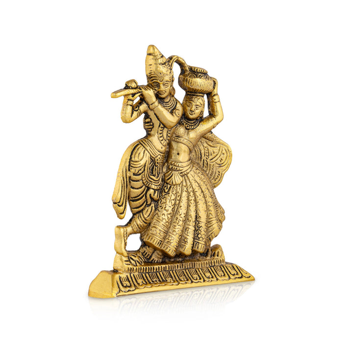 Metal Dancing Radha Krishna Murti With Base - 6 x 4.5 Inches | Gold Polish Radha Krishna Idol Statue for Home