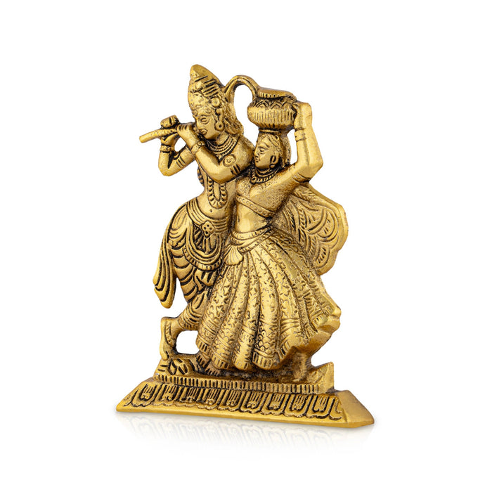 Metal Dancing Radha Krishna Murti With Base - 6 x 4.5 Inches | Gold Polish Radha Krishna Idol Statue for Home