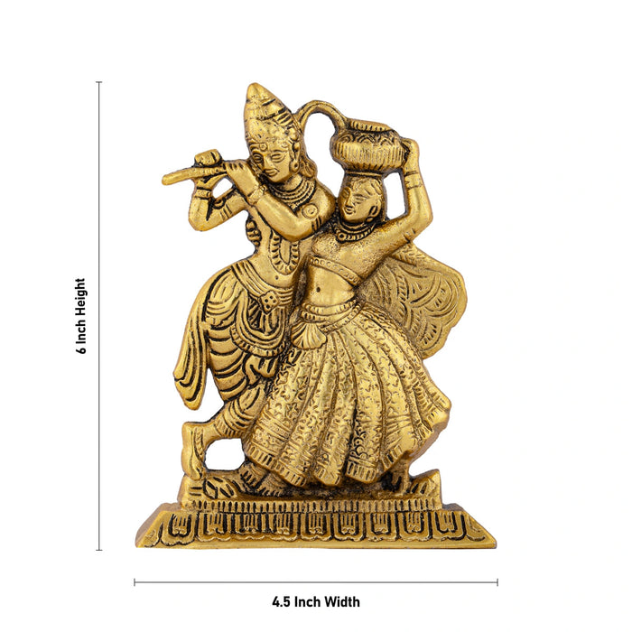 Metal Dancing Radha Krishna Murti With Base - 6 x 4.5 Inches | Gold Polish Radha Krishna Idol Statue for Home