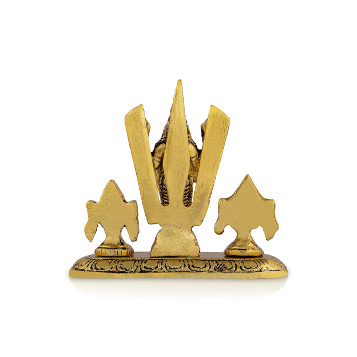 Metal Balaji Murti With Namam Shanku Chakram - 3 x 3.5 Inches | Gold Polish Perumal Statue With Base for Home