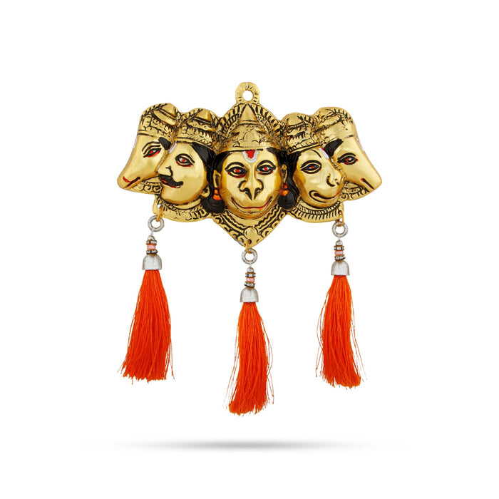 Metal Panchmukhi Hanuman Murti Wall Hanging - 3.5 x 6.5 Inches | Gold Polish Anjaneya Face Wall Hanger for Home