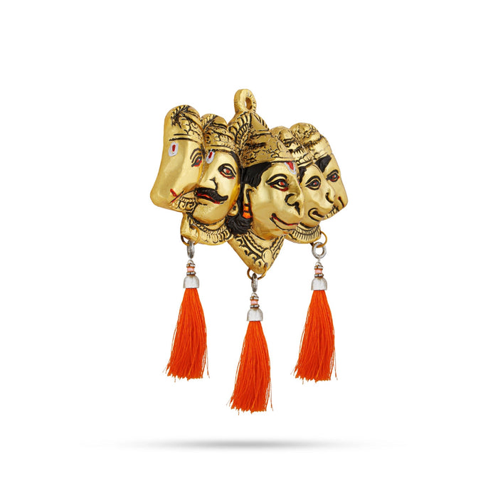 Metal Panchmukhi Hanuman Murti Wall Hanging - 3.5 x 6.5 Inches | Gold Polish Anjaneya Face Wall Hanger for Home