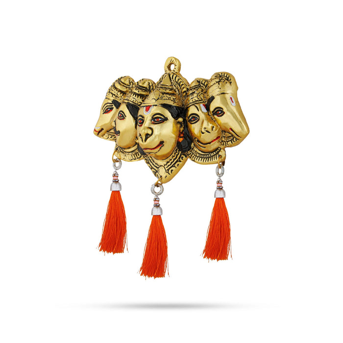Metal Panchmukhi Hanuman Murti Wall Hanging - 3.5 x 6.5 Inches | Gold Polish Anjaneya Face Wall Hanger for Home