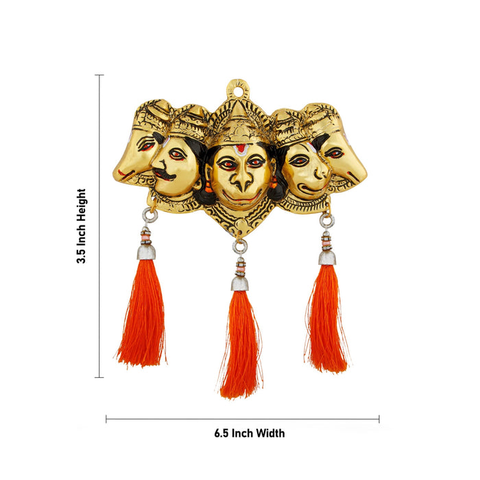 Metal Panchmukhi Hanuman Murti Wall Hanging - 3.5 x 6.5 Inches | Gold Polish Anjaneya Face Wall Hanger for Home