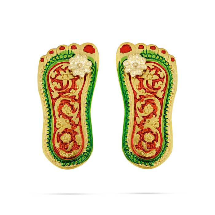 Padham Pair - 2.5 x 1 Inches | Gold Polish Paduka/ Metal Charan Paduka for Pooja
