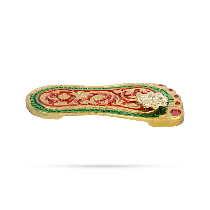 Padham Pair - 2.5 x 1 Inches | Gold Polish Paduka/ Metal Charan Paduka for Pooja