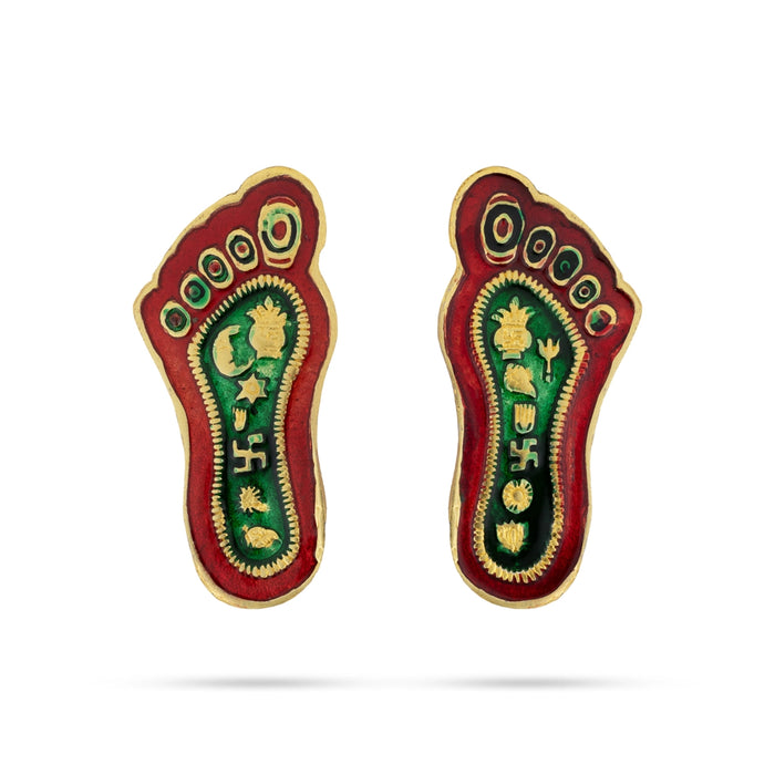 Padham Pair - 4.25 x 2 Inches | Gold Polish Paduka/ Metal Charan Paduka for Pooja