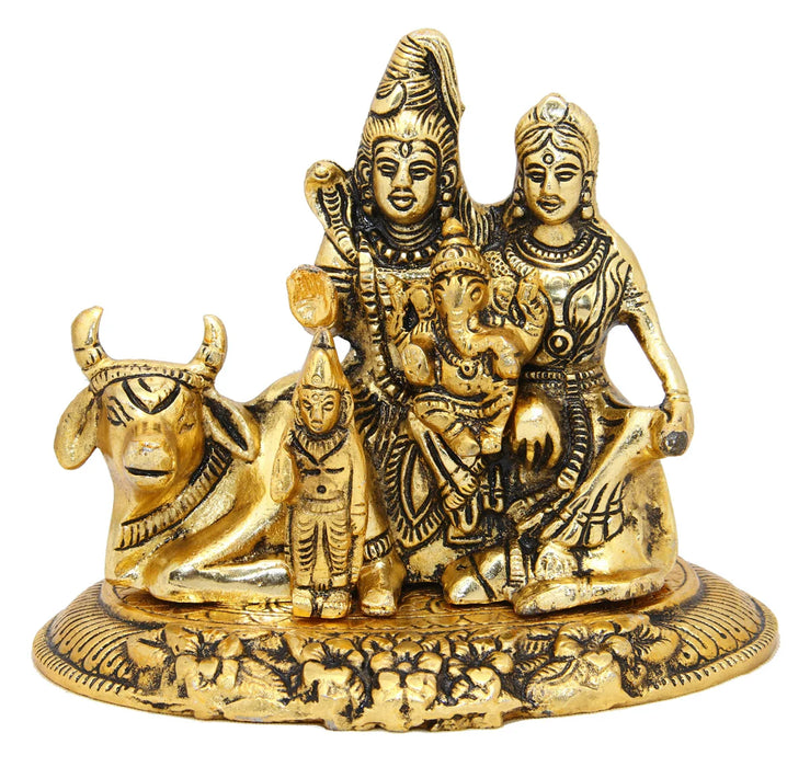 Shiv Parivar Murti - 6 x 6.75 Inches | Aluminium Statue/ Shiva Parvati Statue for Pooja/ 660 Gms Approx