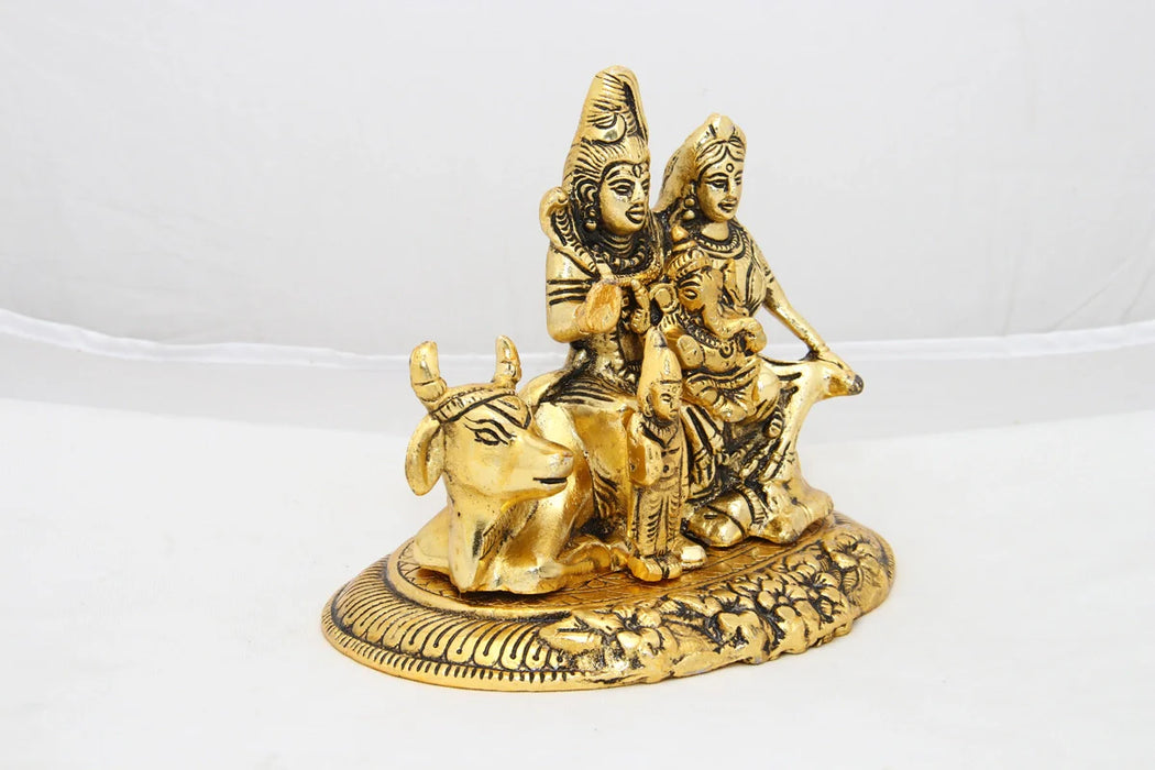 Shiv Parivar Murti - 6 x 6.75 Inches | Aluminium Statue/ Shiva Parvati Statue for Pooja/ 660 Gms Approx