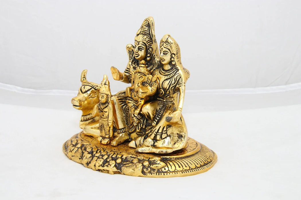 Shiv Parivar Murti - 6 x 6.75 Inches | Aluminium Statue/ Shiva Parvati Statue for Pooja/ 660 Gms Approx