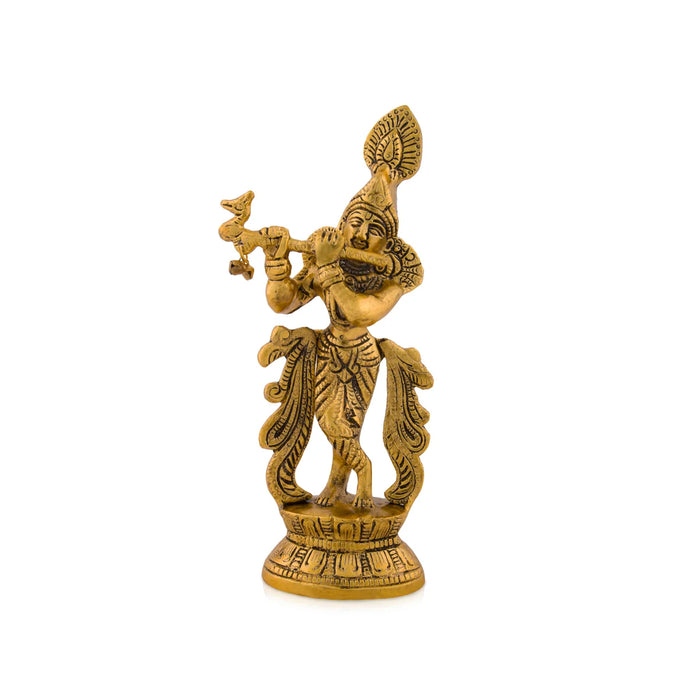 Sri Krishna Idol - 8.5 x 4 Inches | Gold Polish Statue/ Aluminium Kannan Statue for Pooja